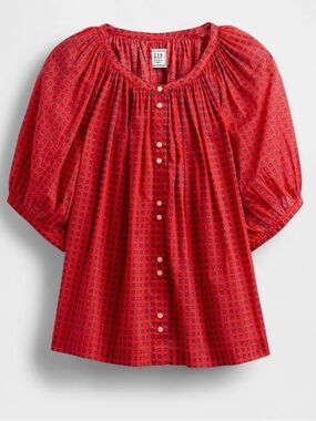 Gap X Doen Gingham Blouse In Vermillion Red